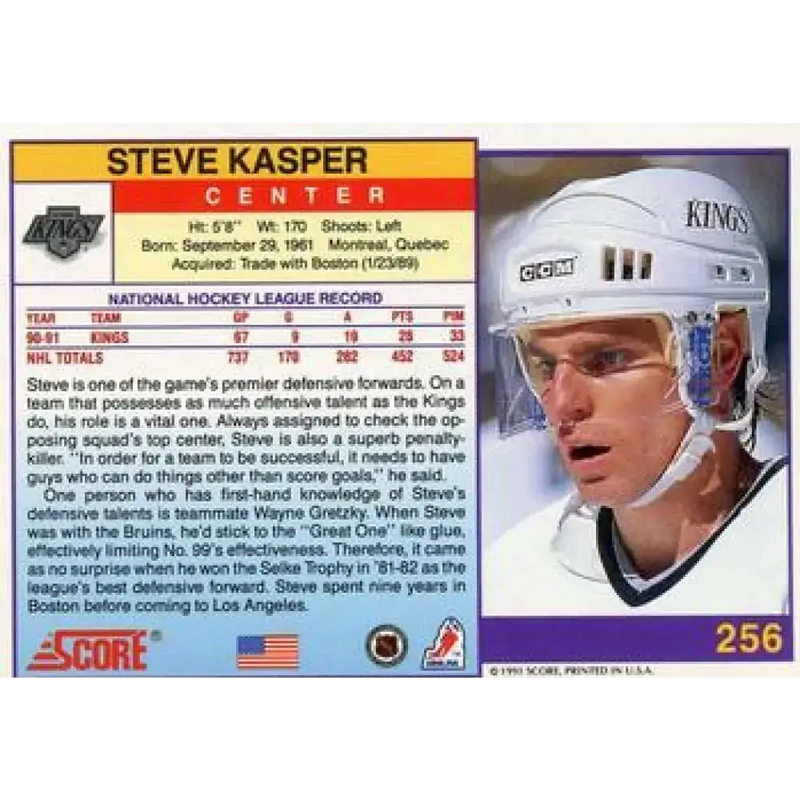 1991-92 Score American #256 Steve Kasper NM-MT Los Angeles Kings Hockey Card - Hockey Card Single