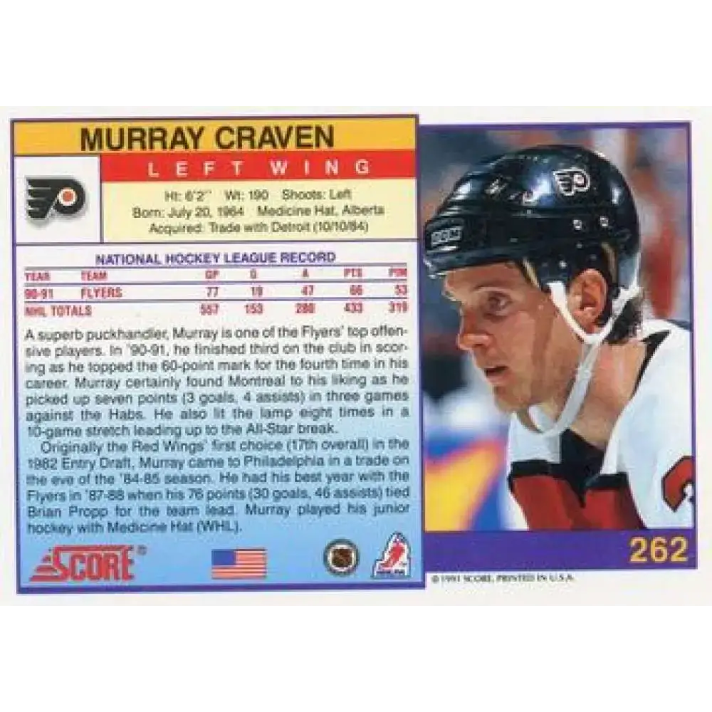 1991-92 Score American #262 Murray Craven NM-MT Philadelphia Flyers Hockey Card - Hockey Card Single