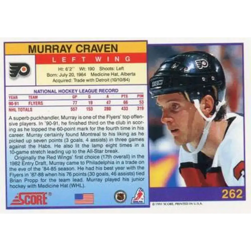 1991-92 Score American #262 Murray Craven NM-MT Philadelphia Flyers Hockey Card - Hockey Card Single