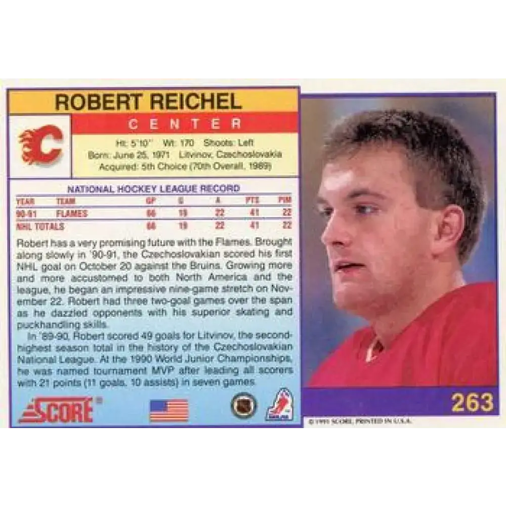 1991-92 Score American #263 Robert Reichel NM-MT Calgary Flames Hockey Card - Hockey Card Single