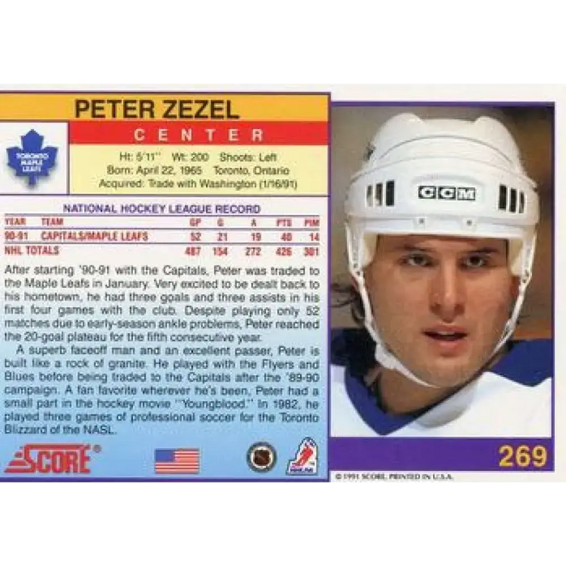 1991-92 Score American #269 Peter Zezel NM-MT Toronto Maple Leafs Hockey Card - Hockey Card Single
