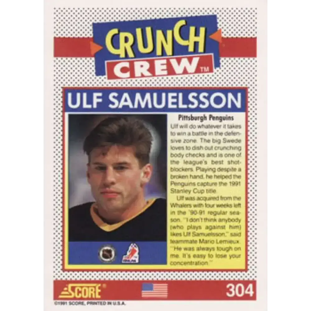1991-92 Score American #304 Ulf Samuelsson NM-MT Pittsburgh Penguins Hockey Card - Hockey Card Single