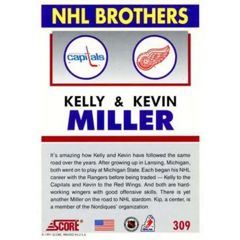 1991-92 Score American #309 Kelly Miller/Kevin Miller NM-MT Washington Capitals Hockey Card - Hockey Card Single