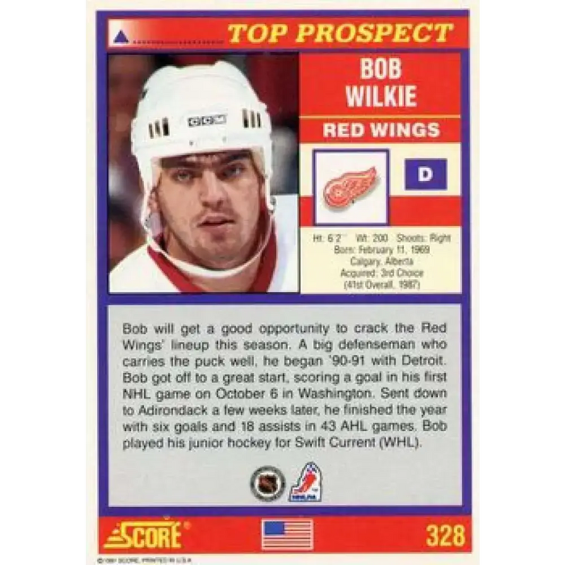 1991-92 Score American #328 Bob Wilkie NM-MT Detroit Red Wings Hockey Card - Hockey Card Single