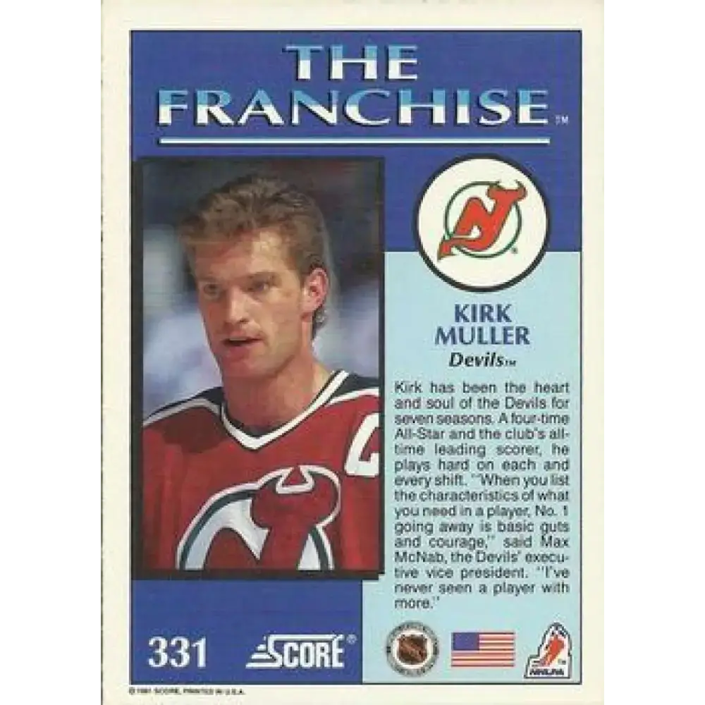 1991-92 Score American #331 Kirk Muller NM-MT New Jersey Devils Hockey Card - Hockey Card Single