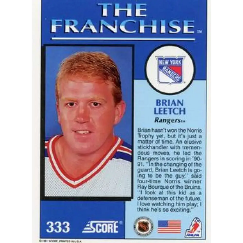 1991-92 Score American #333 Brian Leetch NM-MT New York Rangers Hockey Card - Hockey Card Single