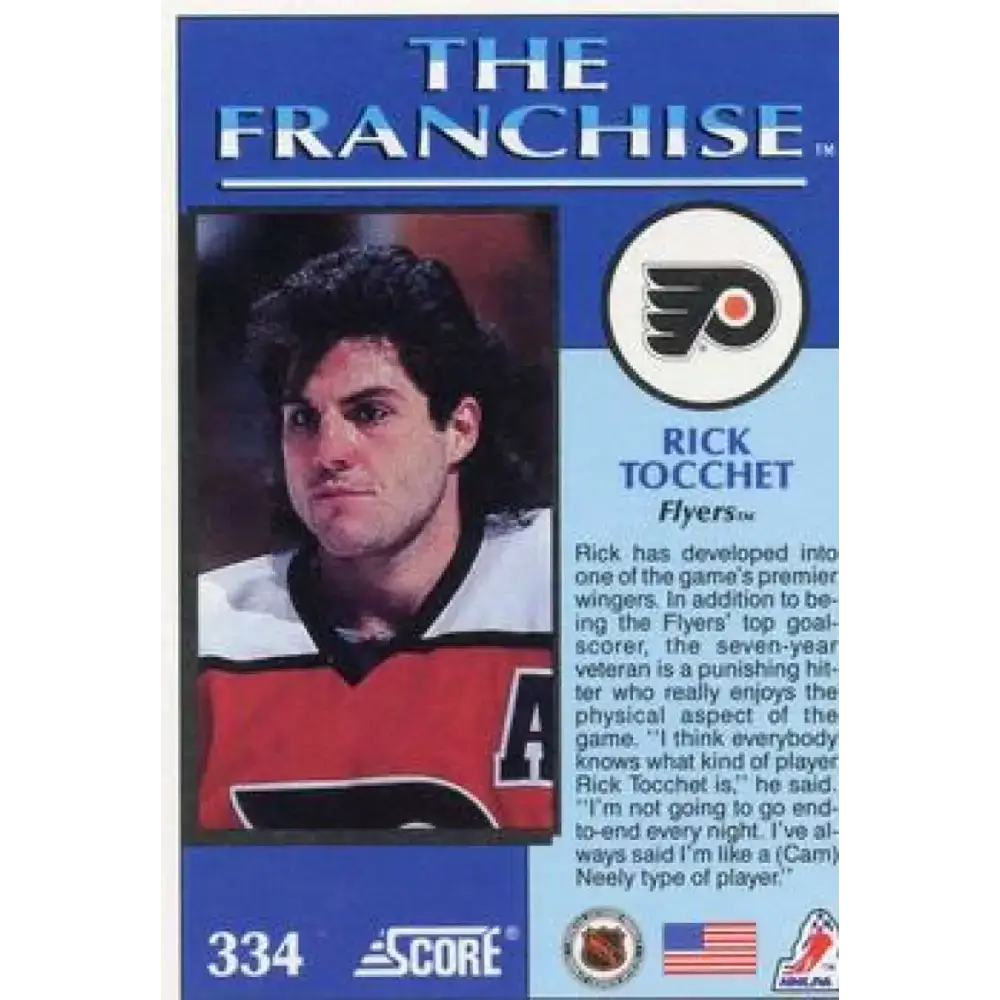 1991-92 Score American #334 Rick Tocchet NM-MT Philadelphia Flyers Hockey Card - Hockey Card Single