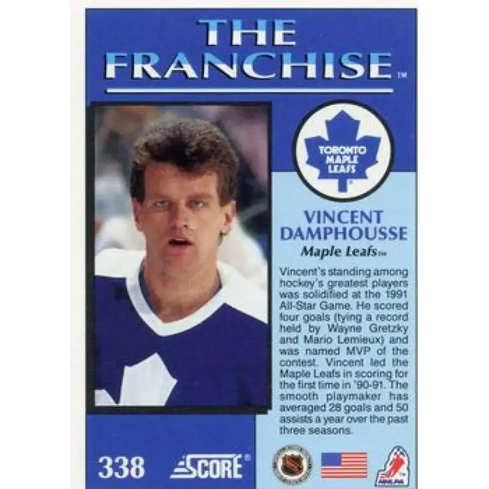 1991-92 Score American #338 Vincent Damphousse NM-MT Toronto Maple Leafs Hockey Card - Hockey Card Single
