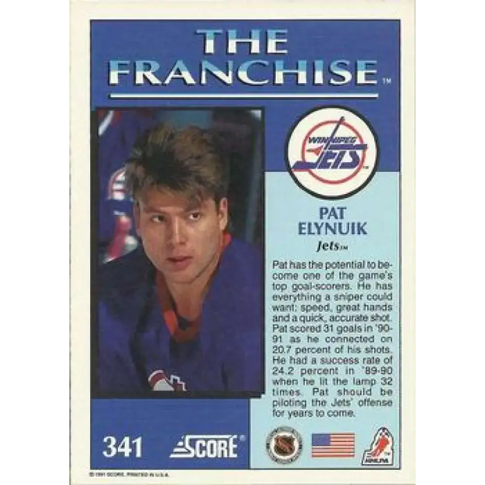 1991-92 Score American #341 Pat Elynuik NM-MT Winnipeg Jets Hockey Card - Hockey Card Single