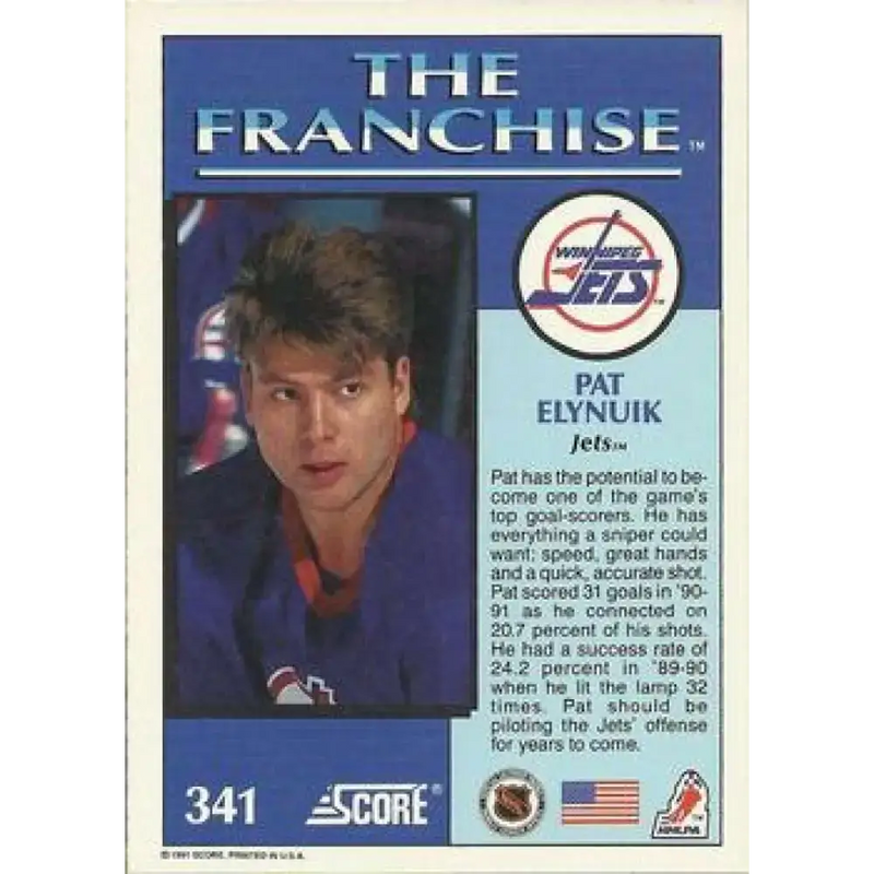 1991-92 Score American #341 Pat Elynuik NM-MT Winnipeg Jets Hockey Card - Hockey Card Single