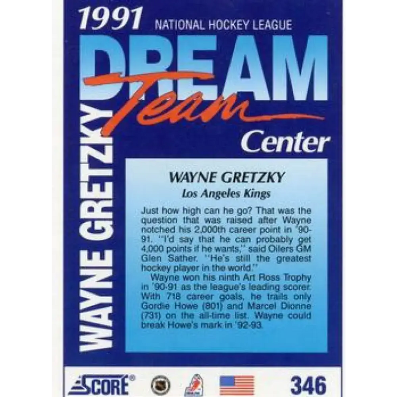 1991-92 Score American #346 Wayne Gretzky NM-MT Los Angeles Kings Hockey Card - Hockey Card Single