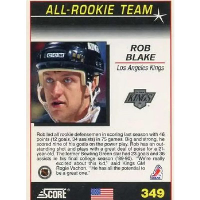 1991-92 Score American #349 Rob Blake NM-MT Los Angeles Kings Hockey Card - Hockey Card Single
