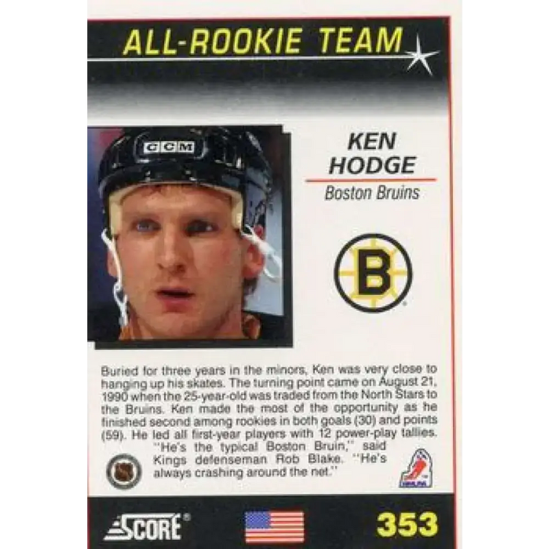 1991-92 Score American #353 Ken Hodge Jr. NM-MT Boston Bruins Hockey Card - Hockey Card Single