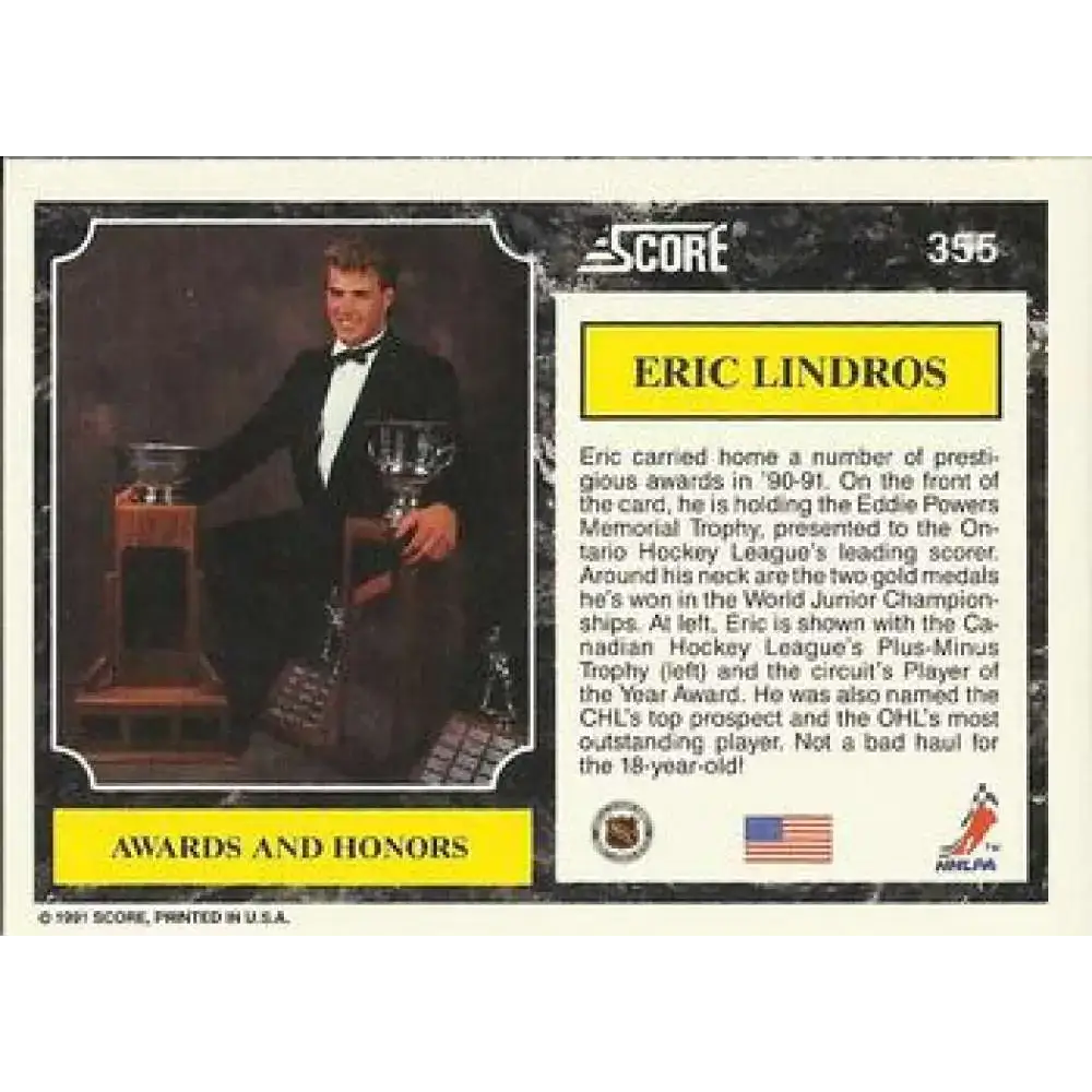 1991-92 Score American #355 Eric Lindros NM-MT Hockey Card - Hockey Card Single