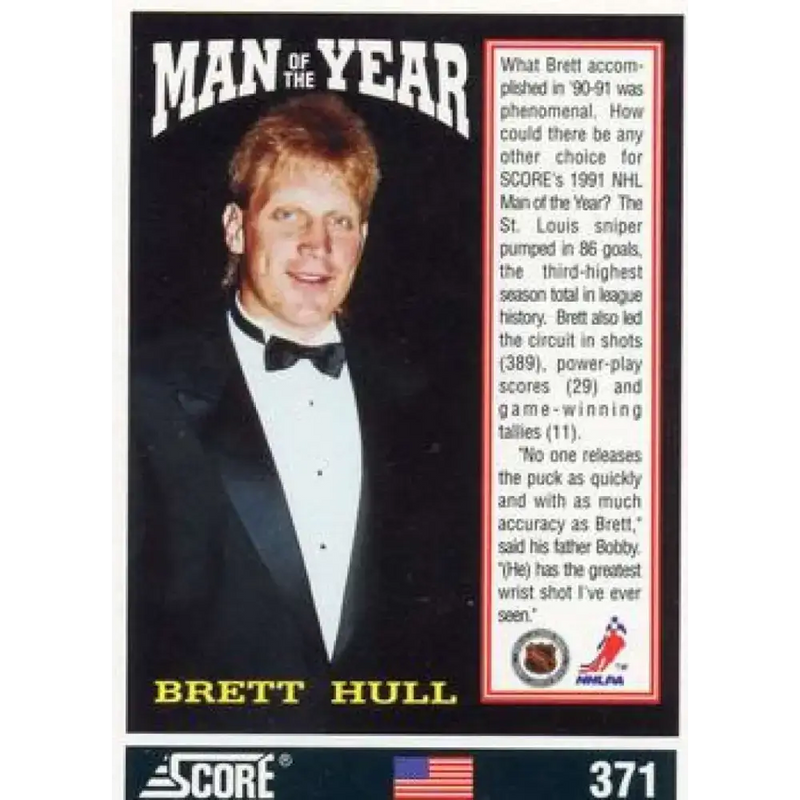 1991-92 Score American #371 Brett Hull NM-MT St. Louis Blues Hockey Card - Hockey Card Single