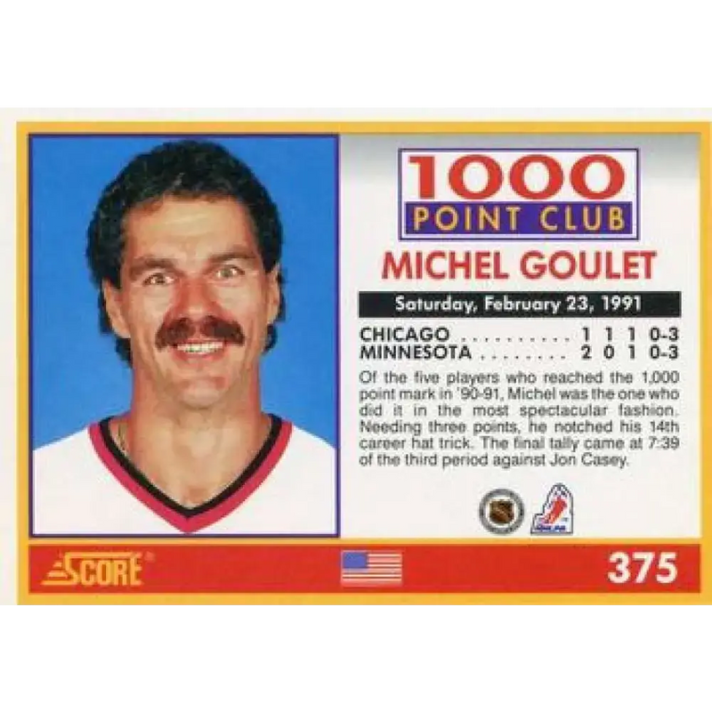 1991-92 Score American #375 Michel Goulet NM-MT Chicago Blackhawks Hockey Card - Hockey Card Single