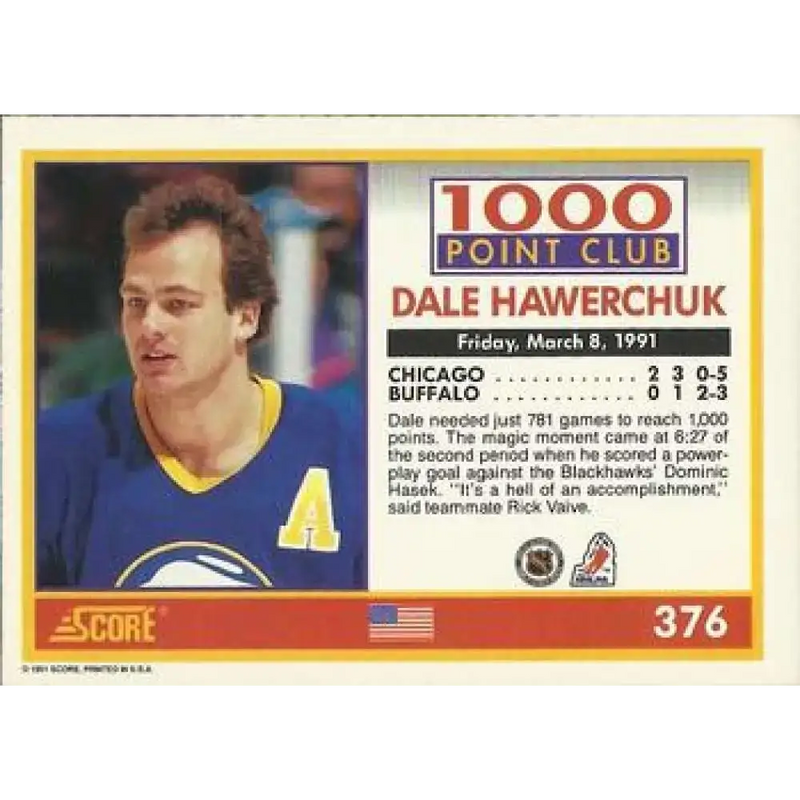 1991-92 Score American #376 Dale Hawerchuk NM-MT Hockey Card - Hockey Card Single