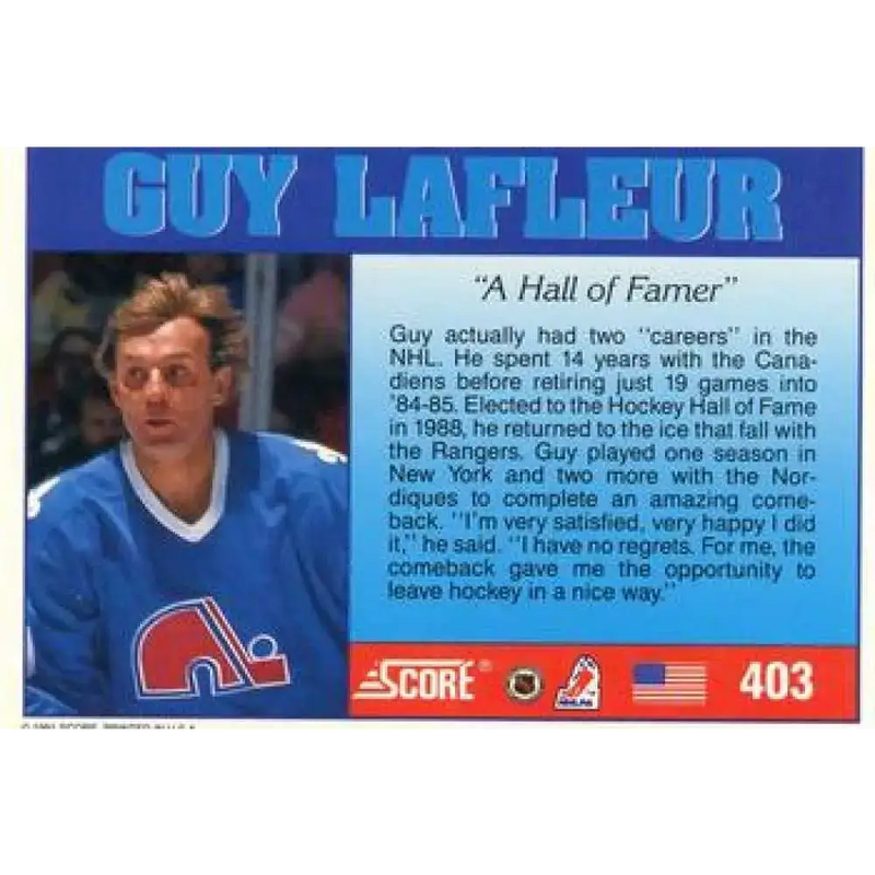 1991-92 Score American #403 Guy Lafleur NM-MT Hockey Card - Hockey Card Single
