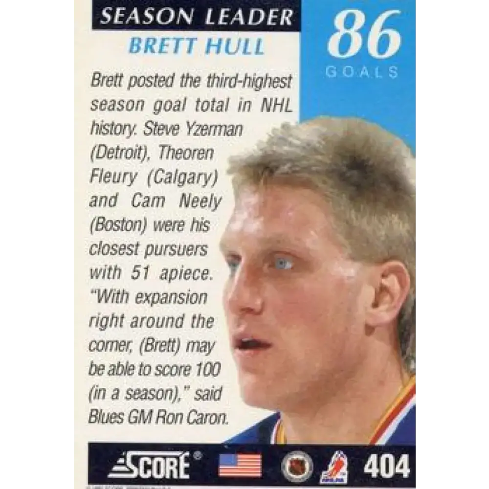 1991-92 Score American #404 Brett Hull NM-MT St. Louis Blues Hockey Card - Hockey Card Single