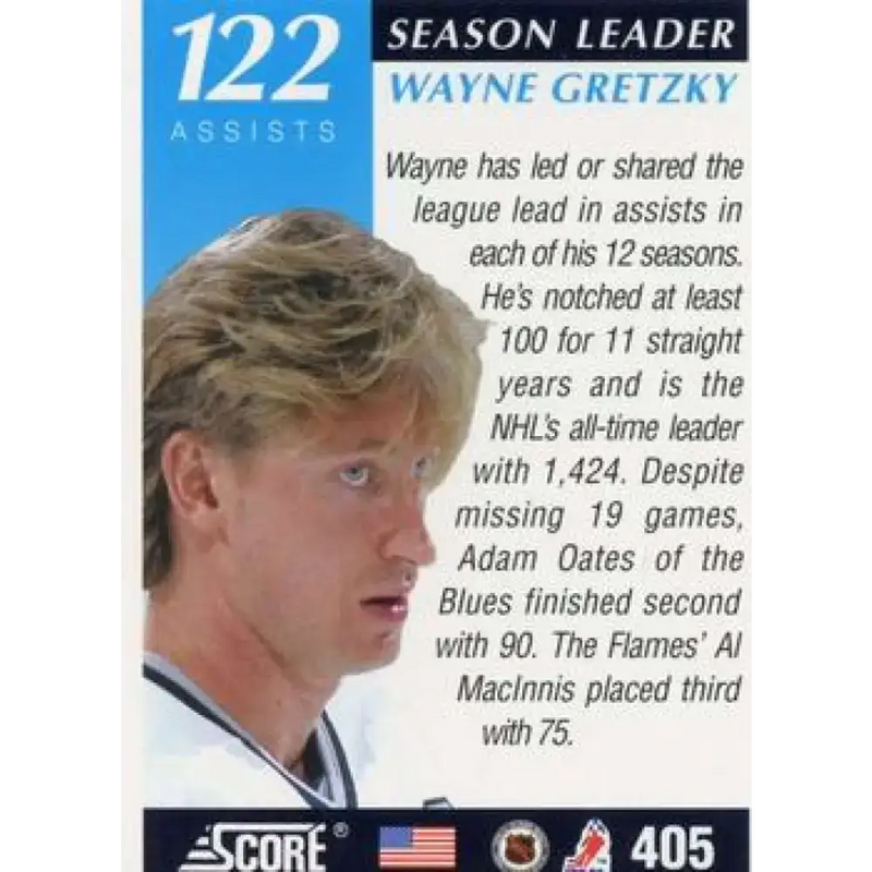 1991-92 Score American #405 Wayne Gretzky NM-MT Los Angeles Kings Hockey Card - Hockey Card Single