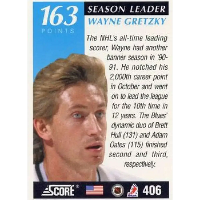 1991-92 Score American #406 Wayne Gretzky NM-MT Los Angeles Kings Hockey Card - Hockey Card Single