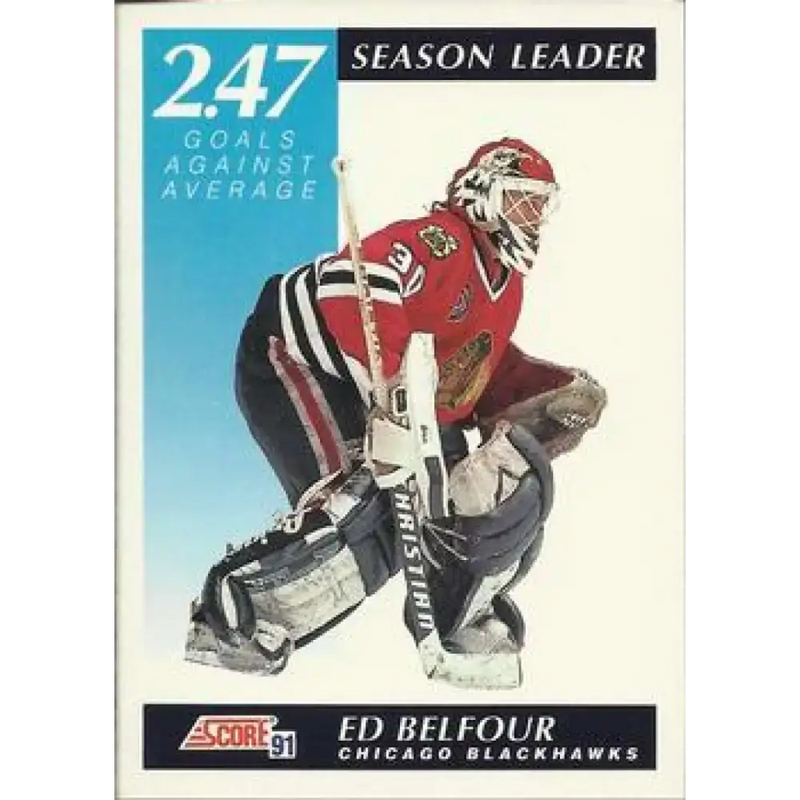 1991-92 Score American #411 Ed Belfour NM-MT Chicago Blackhawks Hockey Card - Hockey Card Single