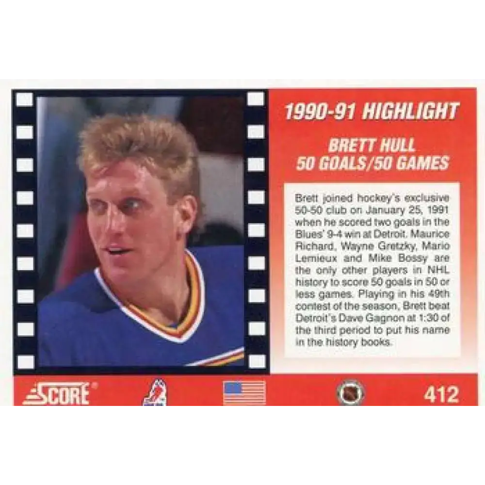 1991-92 Score American #412 Brett Hull NM-MT /50 St. Louis Blues Hockey Card - Hockey Card Single
