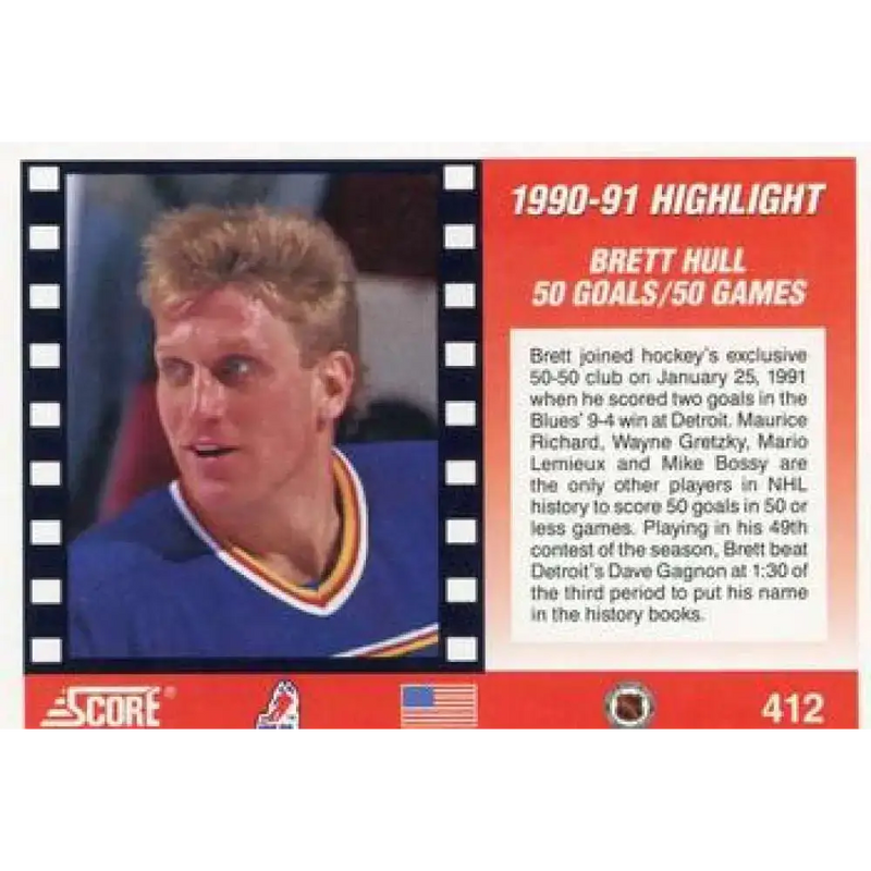 1991-92 Score American #412 Brett Hull NM-MT /50 St. Louis Blues Hockey Card - Hockey Card Single