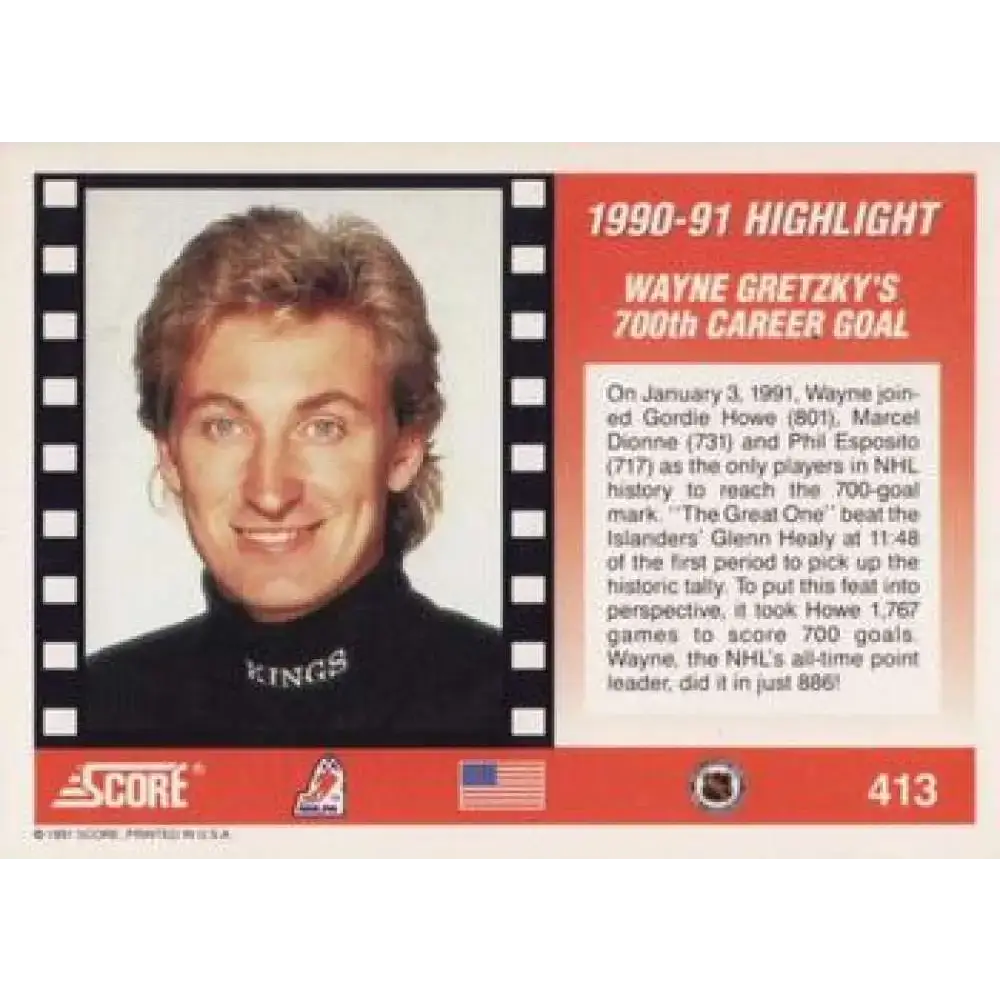 1991-92 Score American #413 Wayne Gretzky NM-MT Los Angeles Kings Hockey Card - Hockey Card Single