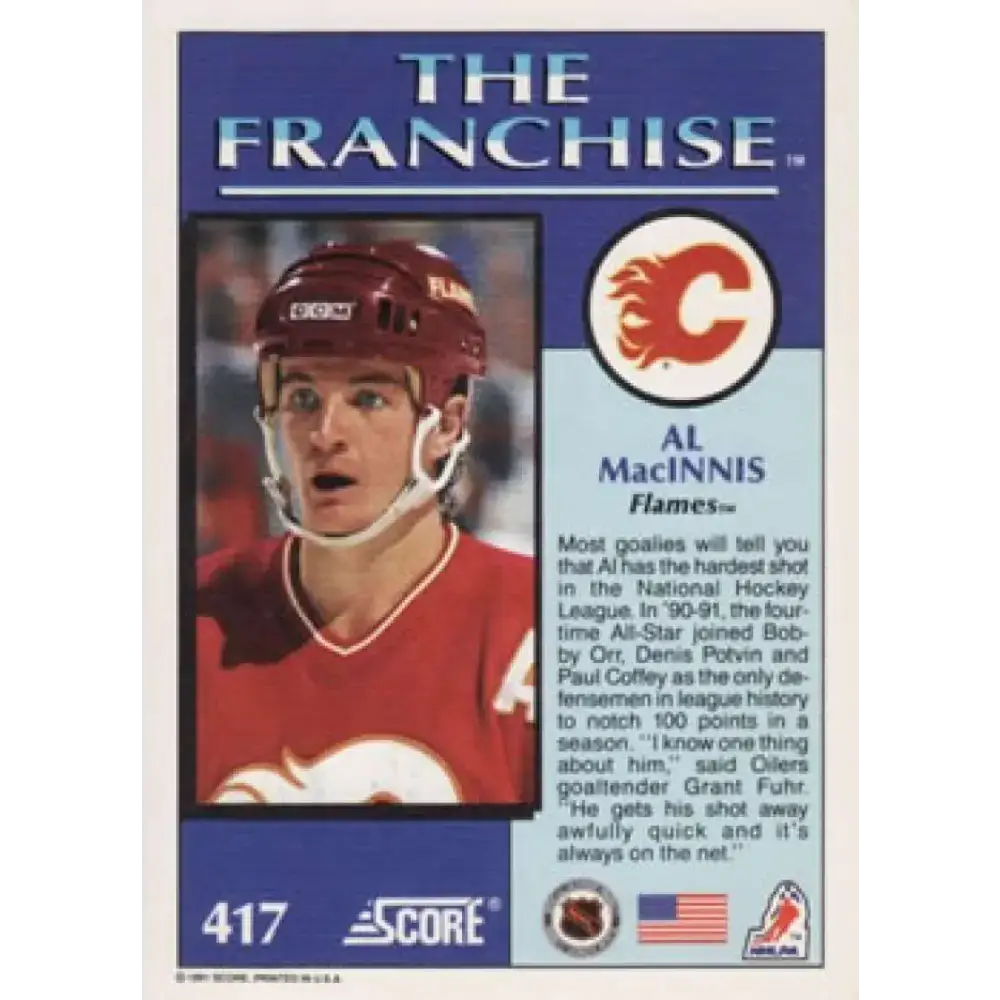 1991-92 Score American #417 Al MacInnis NM-MT Calgary Flames Hockey Card - Hockey Card Single