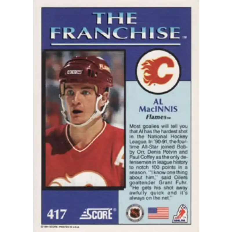 1991-92 Score American #417 Al MacInnis NM-MT Calgary Flames Hockey Card - Hockey Card Single