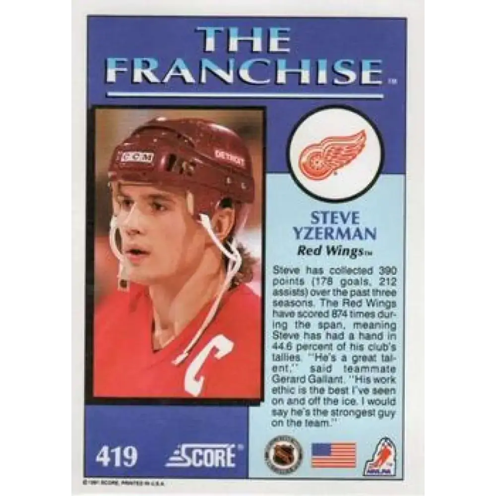 1991-92 Score American #419 Steve Yzerman NM-MT Detroit Red Wings Hockey Card