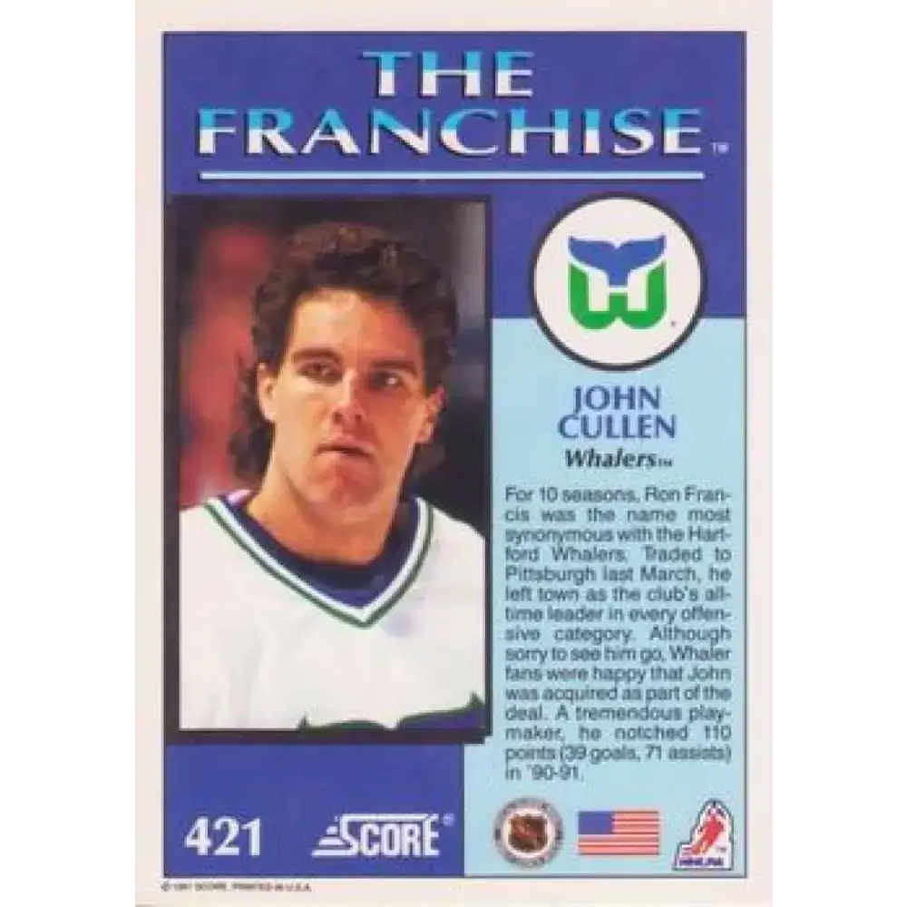 1991-92 Score American #421 John Cullen NM-MT Hartford Whalers Hockey Card - Hockey Card Single