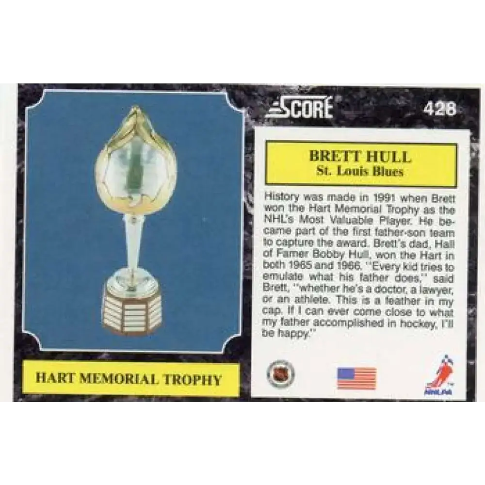 1991-92 Score American #428 Brett Hull NM-MT St. Louis Blues Hockey Card