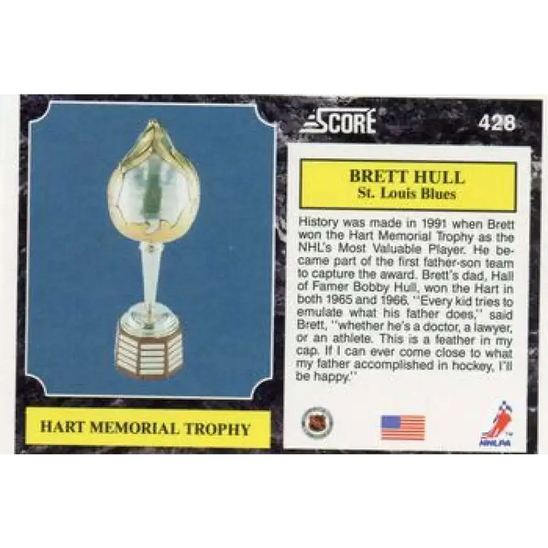 1991-92 Score American #428 Brett Hull NM-MT St. Louis Blues Hockey Card
