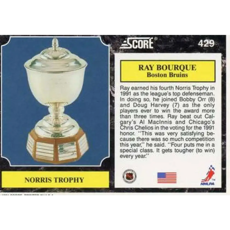 1991-92 Score American #429 Ray Bourque NM-MT Boston Bruins Hockey Card - Hockey Card Single