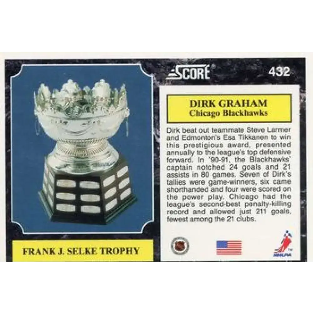 1991-92 Score American #432 Dirk Graham NM-MT Chicago Blackhawks Hockey Card - Hockey Card Single