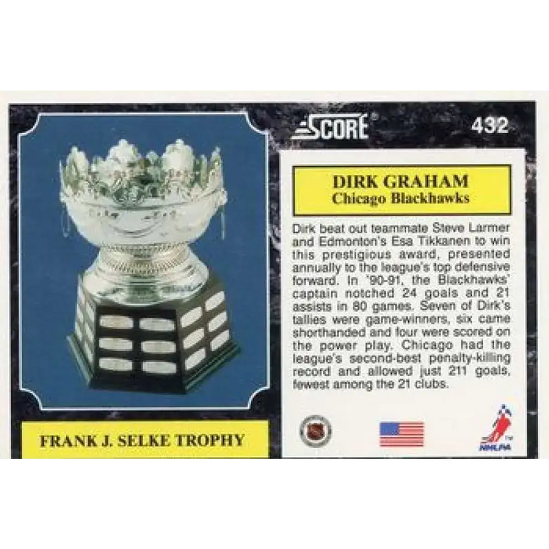 1991-92 Score American #432 Dirk Graham NM-MT Chicago Blackhawks Hockey Card - Hockey Card Single