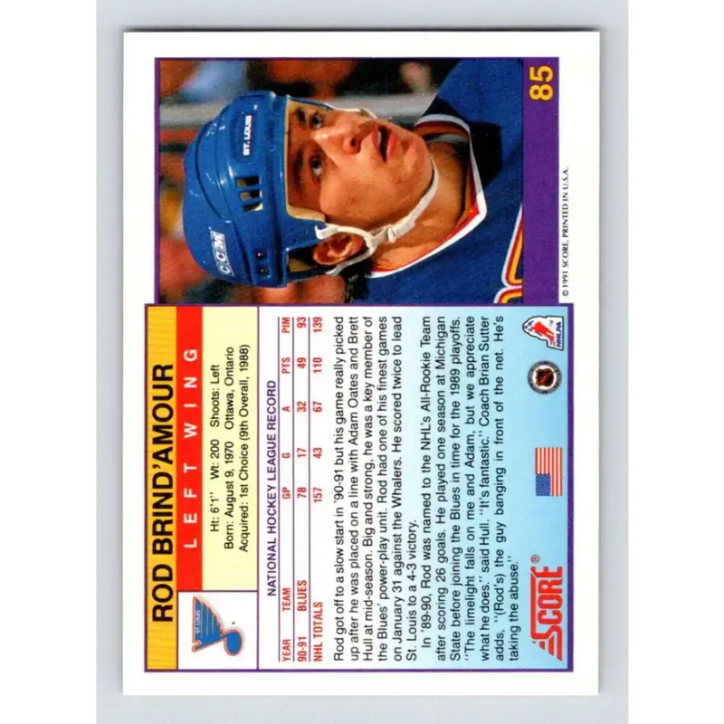 1991-92 Score American #85 Rod Brind’Amour NM-MT St. Louis Blues Hockey Card