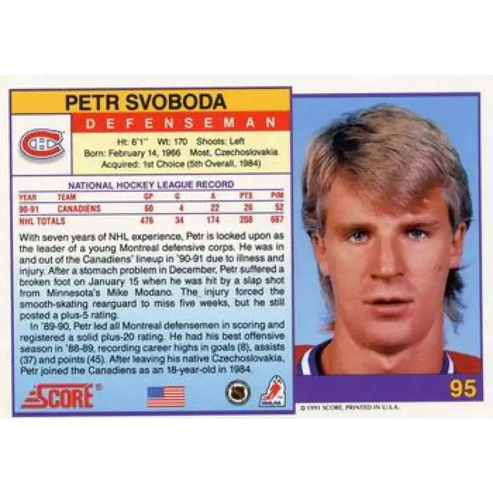 1991-92 Score American #95 Petr Svoboda NM-MT Montreal Canadiens Hockey Card