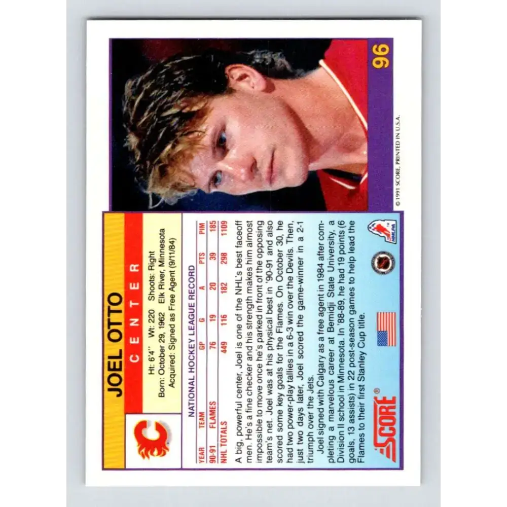 1991-92 Score American #96 Joel Otto NM-MT Calgary Flames Hockey Card - Hockey Card Single