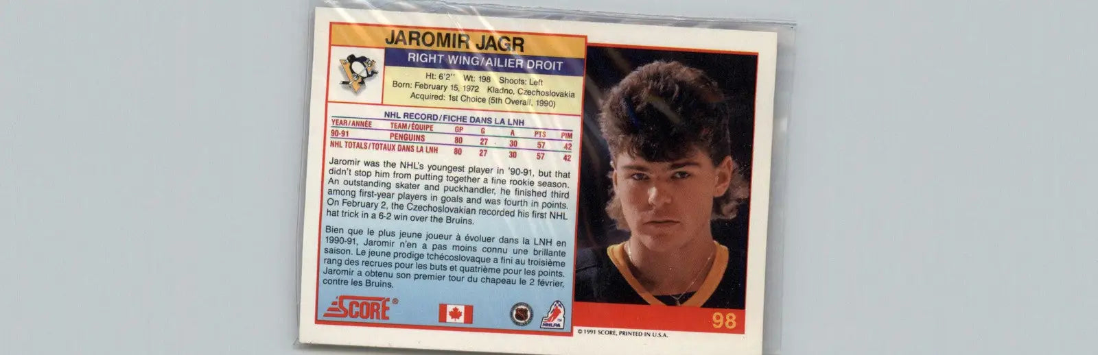 1991-92 Score Canadian Bilingual #98 Jaromir Jagr Pittsburgh Penguins - Hockey Card Single