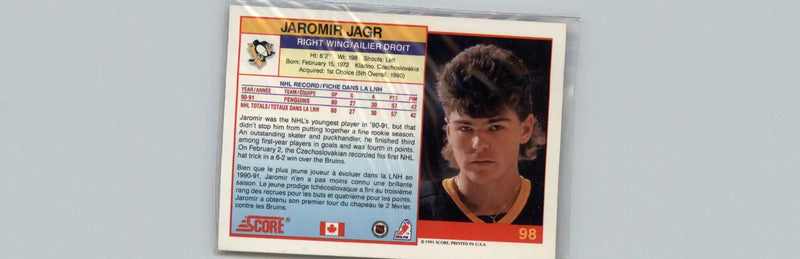 1991-92 Score Canadian Bilingual #98 Jaromir Jagr Pittsburgh Penguins - Hockey Card Single