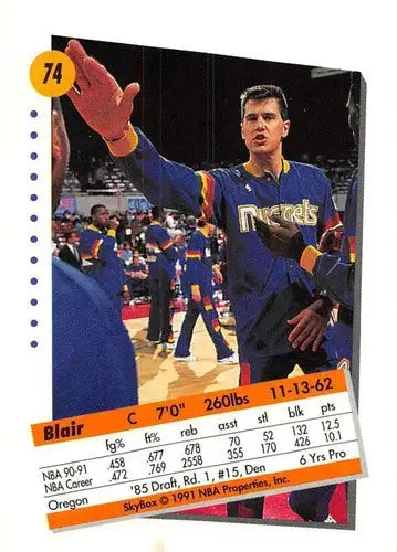 Original gloss of Blair Rasmussen basketball trading card from 1991 92 SkyBox Nuggets