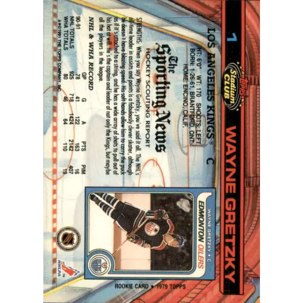 1991-92 Topps Stadium Club #1 Wayne Gretzky NM-MT Los Angeles Kings Hockey Card