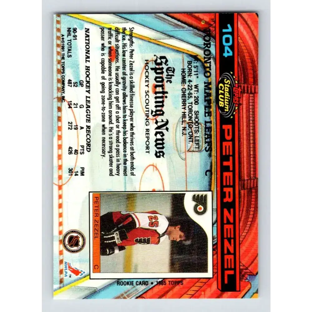 1991-92 Topps Stadium Club #104 Peter Zezel NM-MT Toronto Maple Leafs Hockey Card - Hockey Card Single