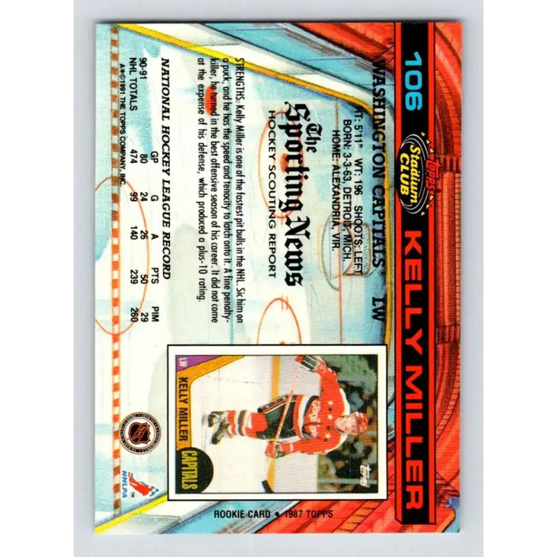 1991-92 Topps Stadium Club #106 Kelly Miller NM-MT Washington Capitals Hockey Card - Hockey Card Single