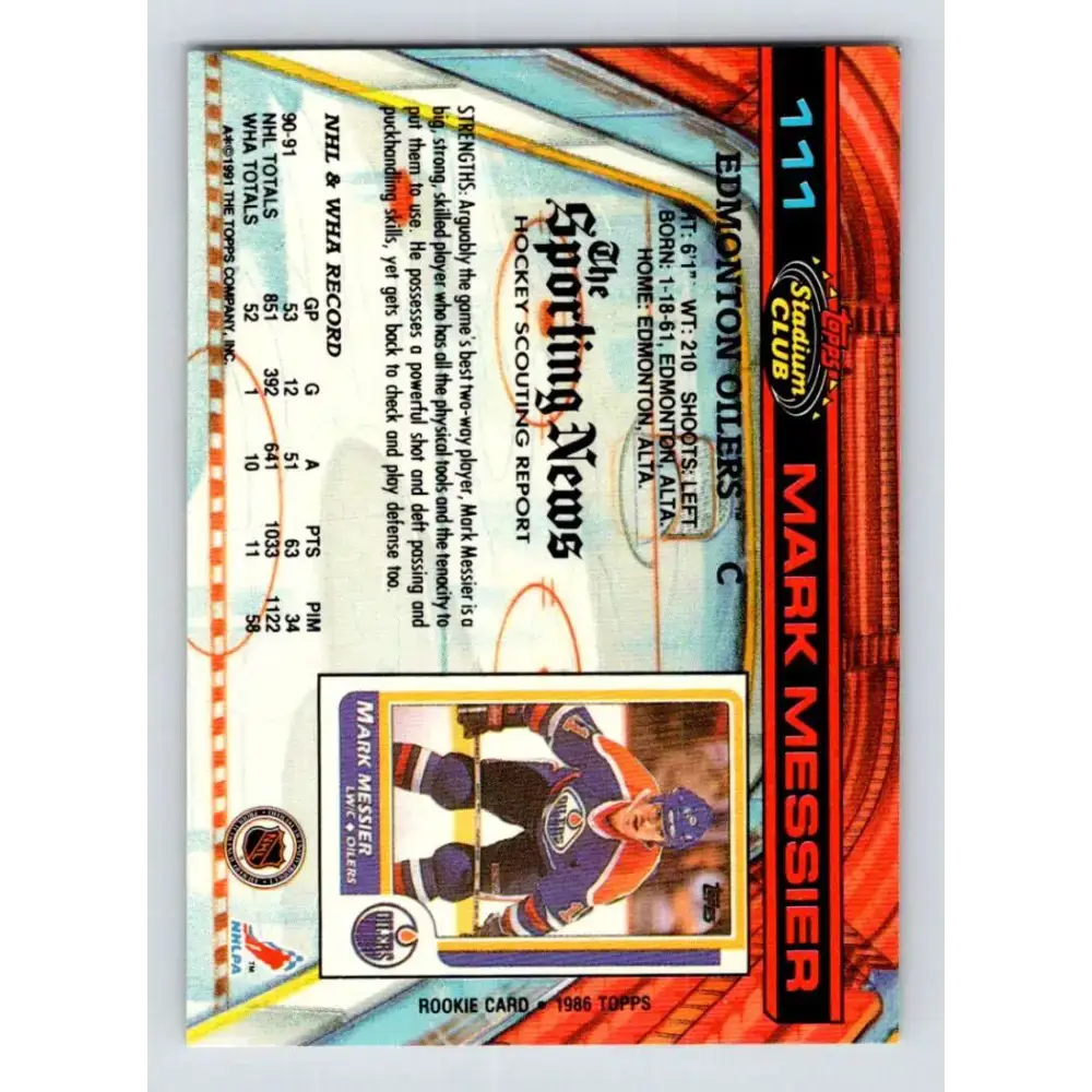 1991-92 Topps Stadium Club #111 Mark Messier NM-MT Edmonton Oilers Hockey Card - Hockey Card Single