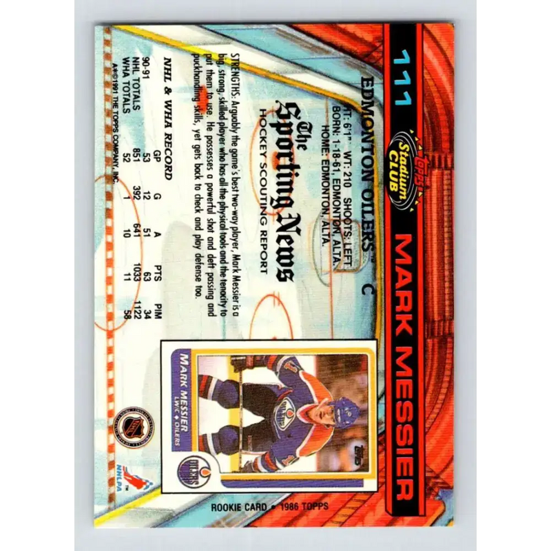 1991-92 Topps Stadium Club #111 Mark Messier NM-MT Edmonton Oilers Hockey Card - Hockey Card Single