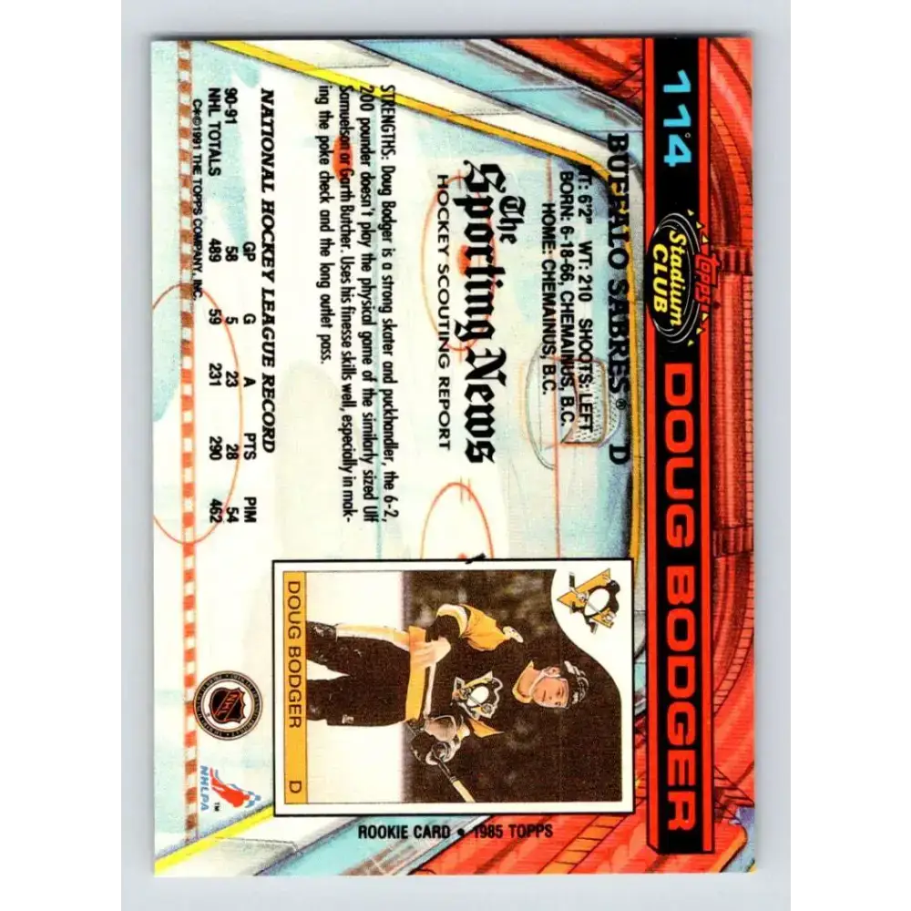 1991-92 Topps Stadium Club #114 Doug Bodger NM-MT Buffalo Sabres Hockey Card - Hockey Card Single